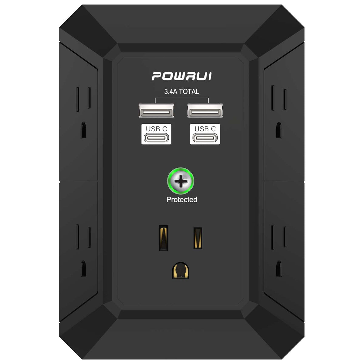 Multi Plug Wall Outlet Night Light, POWRUI 6 Outlet Extender & 3 USB Ports