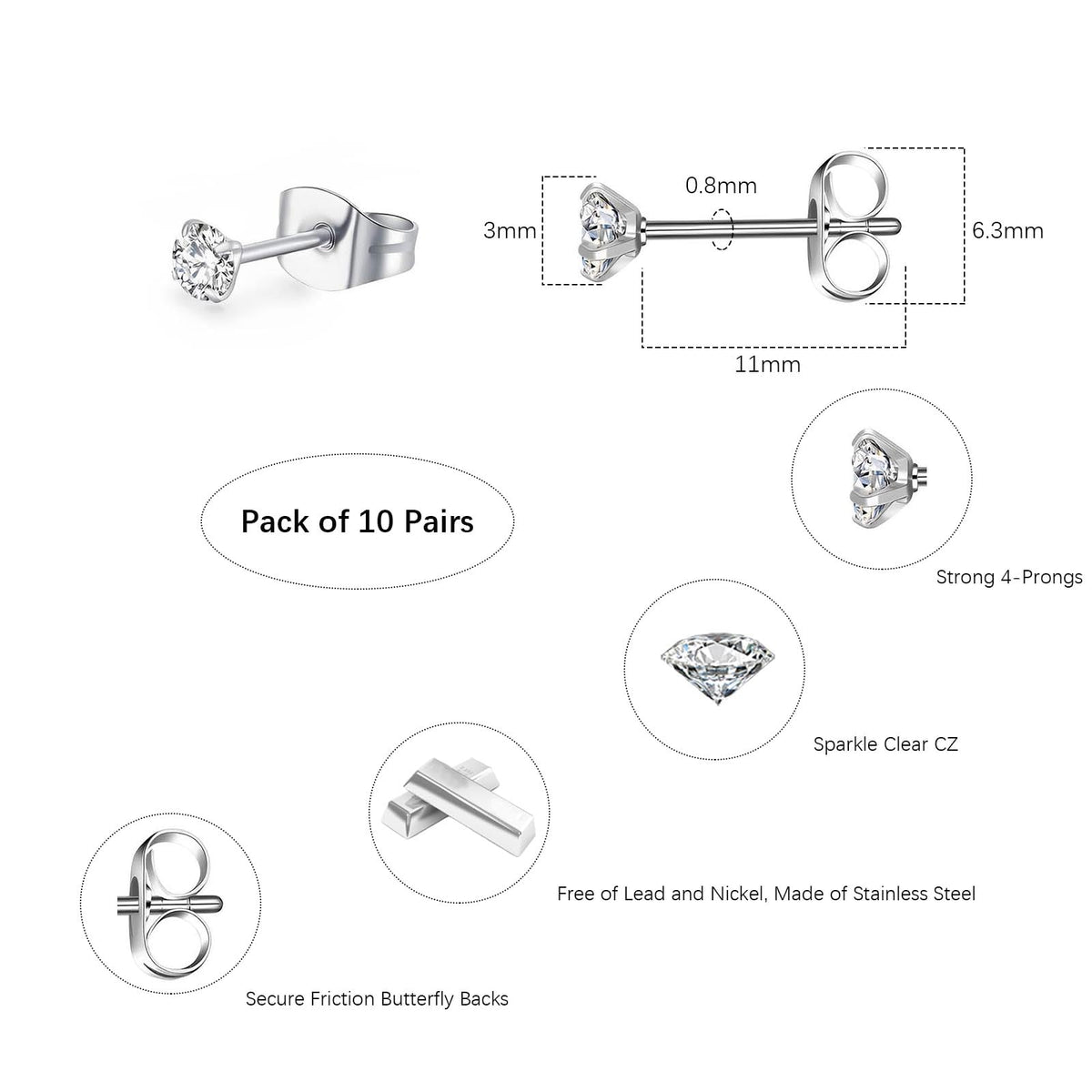 10 Pairs Small Stud Earrings for Women Hypoallergenic Multiple Piercings