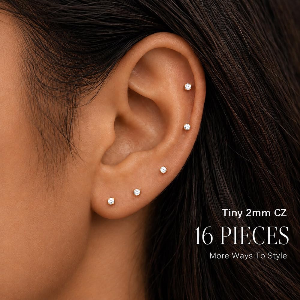 10 Pairs Small Stud Earrings for Women Hypoallergenic Multiple Piercings