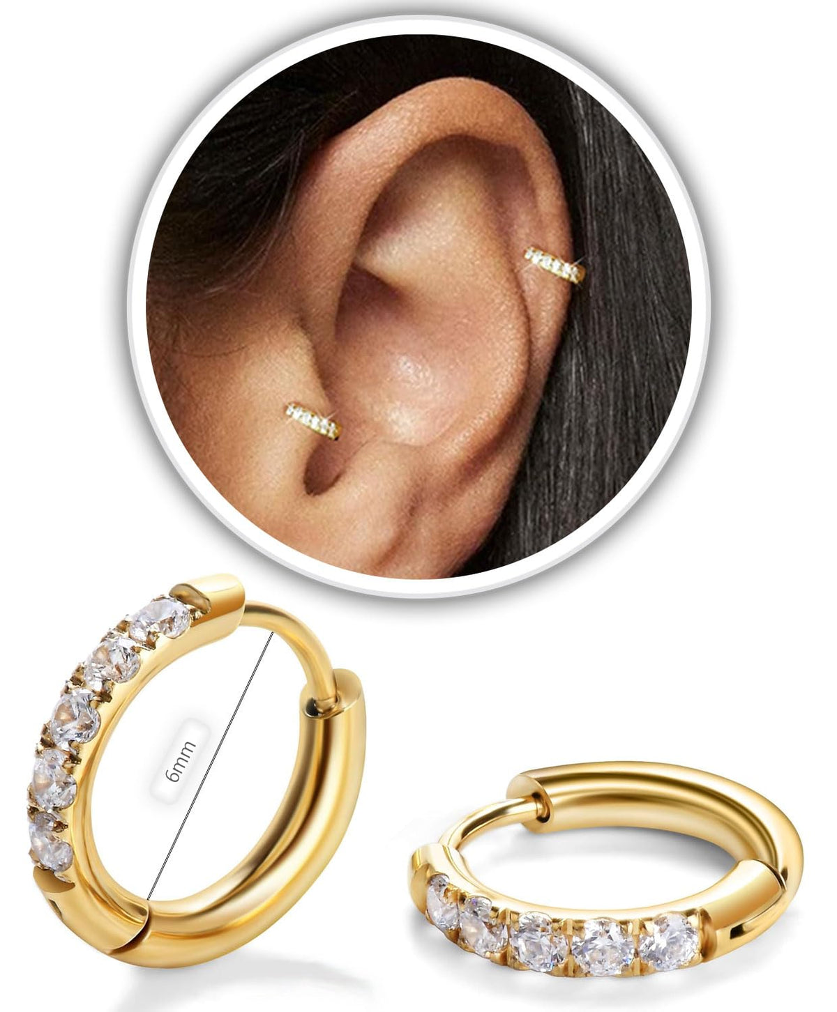 CZ Huggie Hoop Earrings, Stainless Steel Small Hoop Earrings