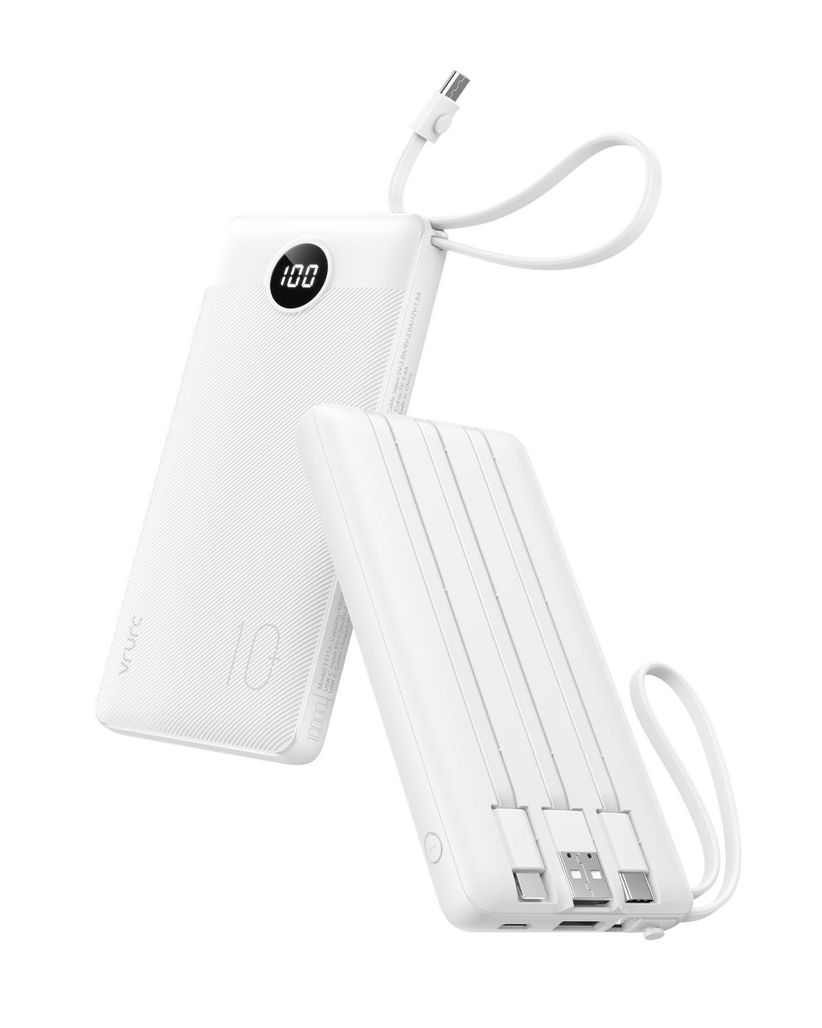 VRURC Portable Charger, Built in 4 Cables & Lanyard Power Bank 10000mAh