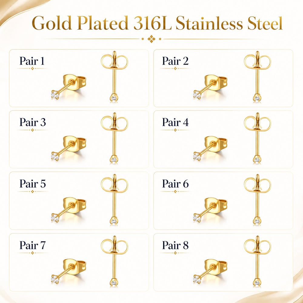 10 Pairs Small Stud Earrings for Women Hypoallergenic Multiple Piercings