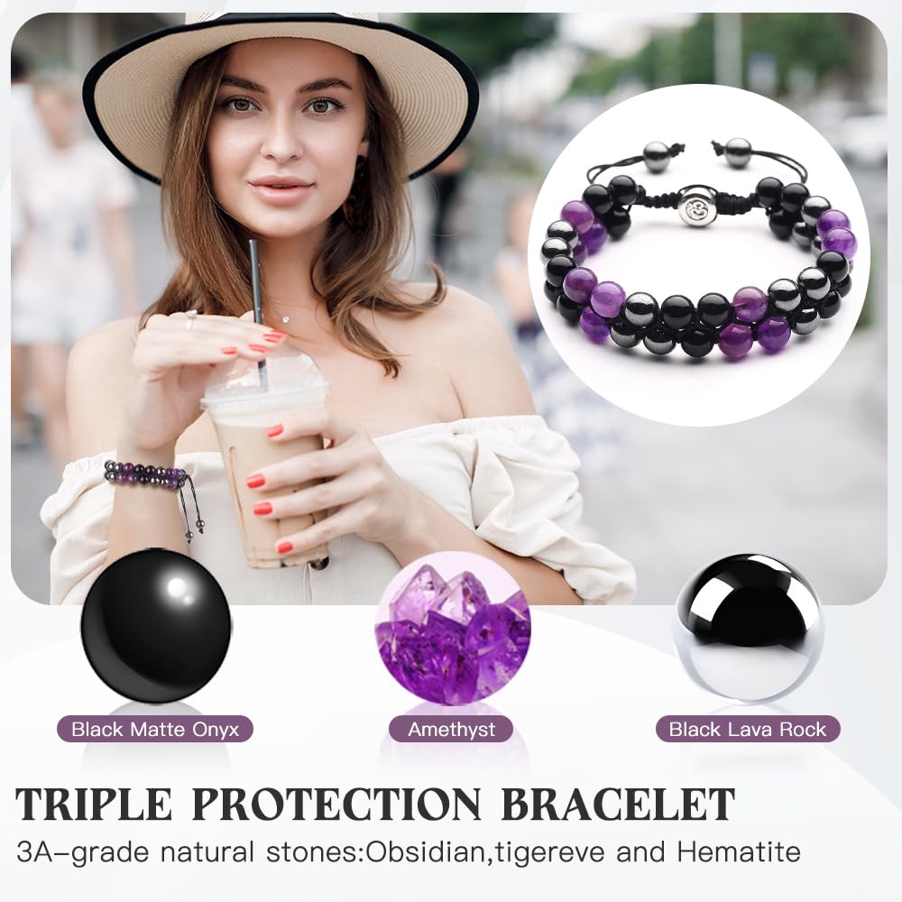 Triple Protection Bracelet - for Protect & Balance - Energy Crystal Handmade Bracelets for Men Women