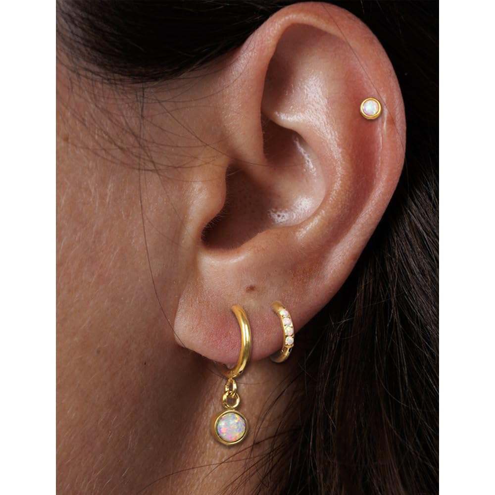 1Pair 316L Surgical Steel Opal Small Hoop Earrings for Women Hypoallergenic Medical Grade Lightweight For Cartilage Helix Daith Tragus Lobe Piercing Jewelry