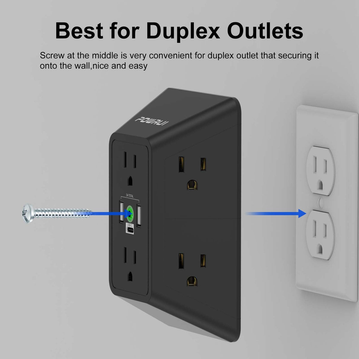 Multi Plug Wall Outlet Night Light, POWRUI 6 Outlet Extender & 3 USB Ports