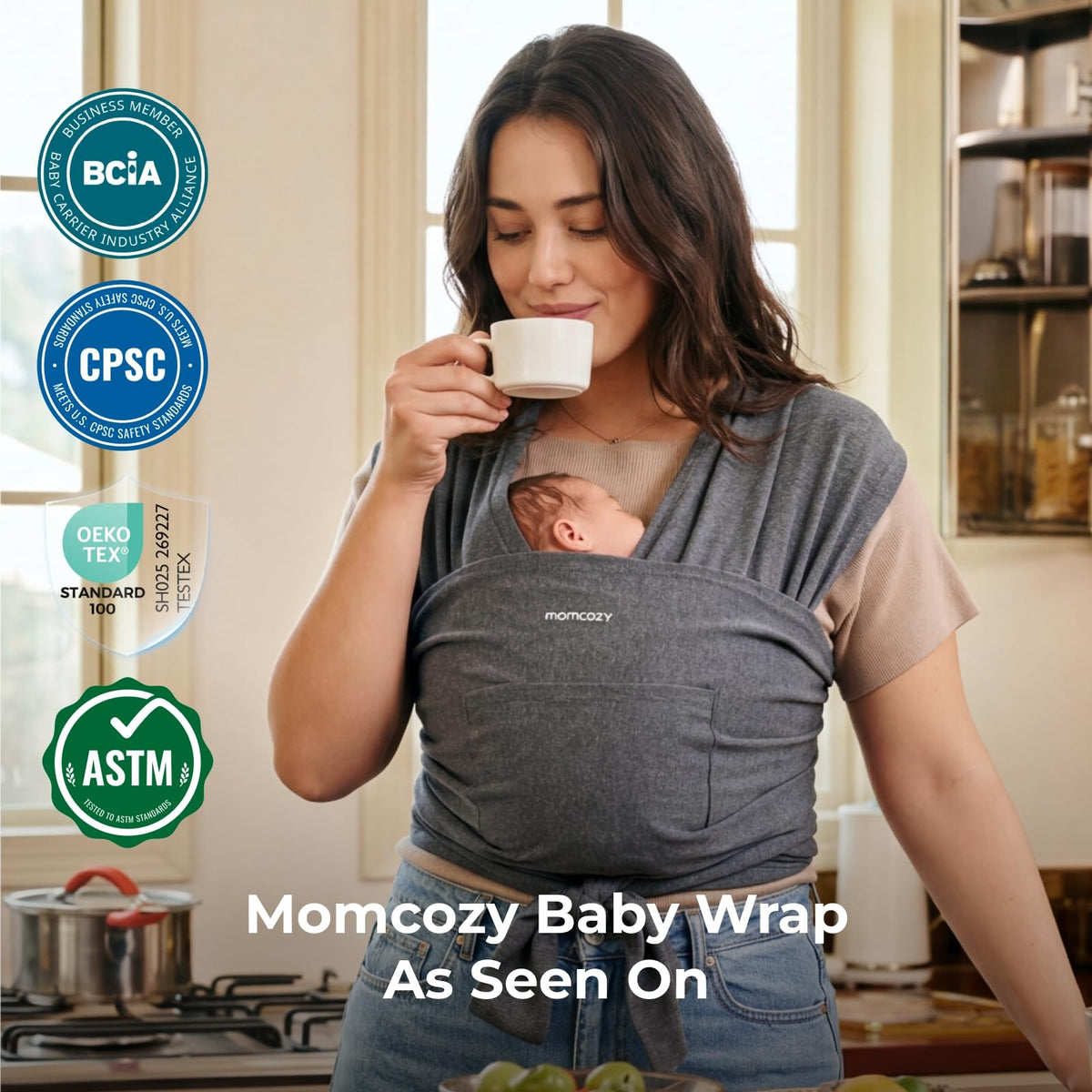 Momcozy Baby Wrap Carrier, Easy-On 2-Piece Design, Newborn to 33 lb
