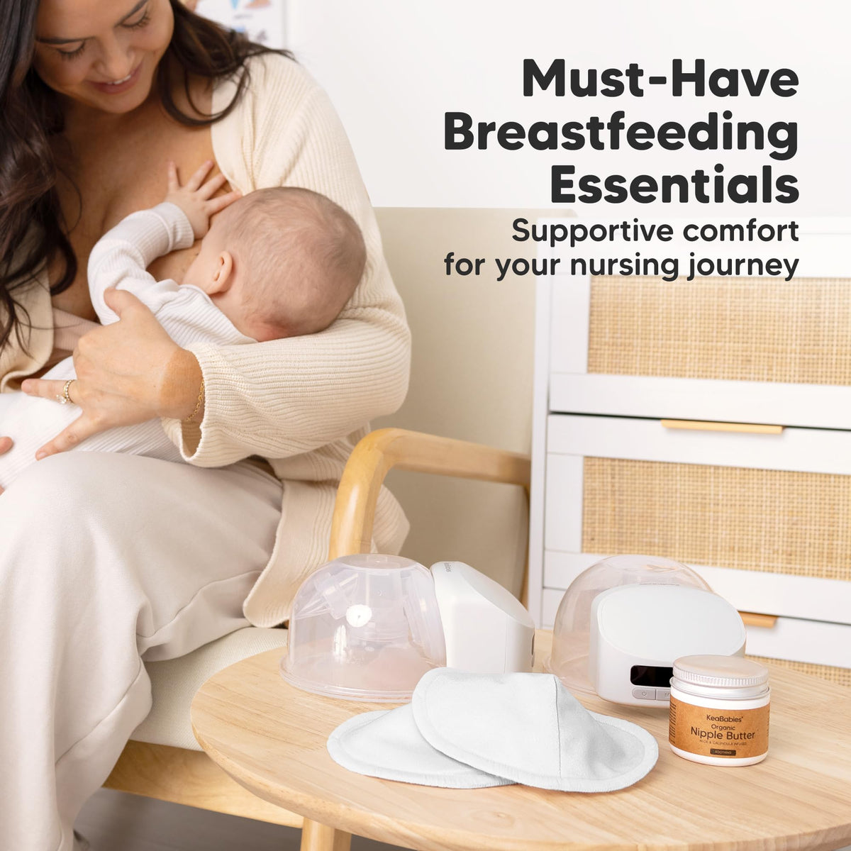 Organic Nursing Pads, 14 Washable Breast Pads,Wash Bag (Neutrals, XL 5.6")