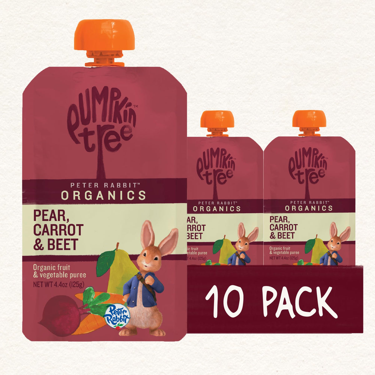 Pumpkin Tree Peter Rabbit Organics, Banana, Mango, and Kale, 4 Squeeze Pouch, Mango, Broccoli & Kale, 4.4 Ounce (Pack of 10)