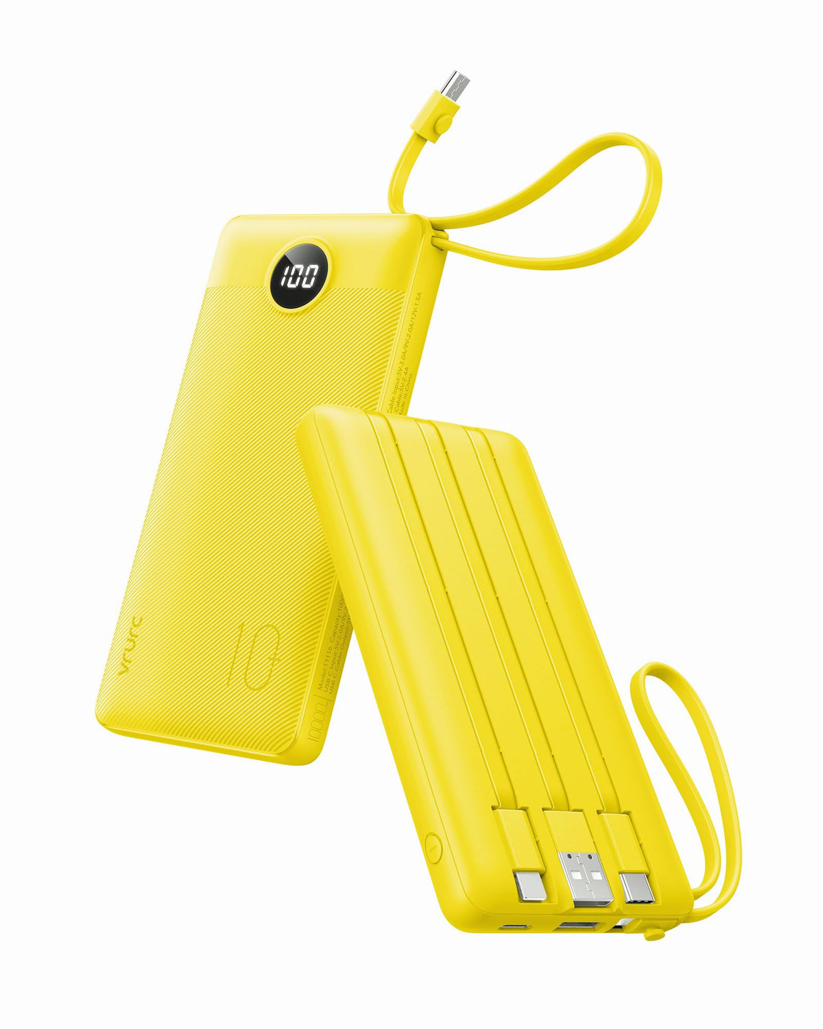 VRURC Portable Charger, Built in 4 Cables & Lanyard Power Bank 10000mAh
