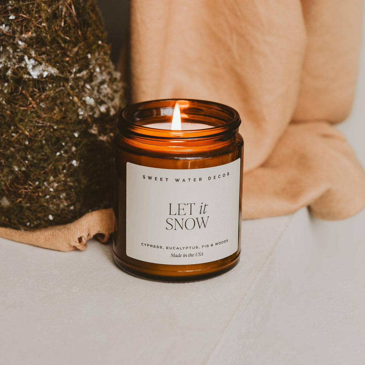 Sweet Water Decor Fraser Fir Candle, 9oz Amber Glass Jar, Winter Scent