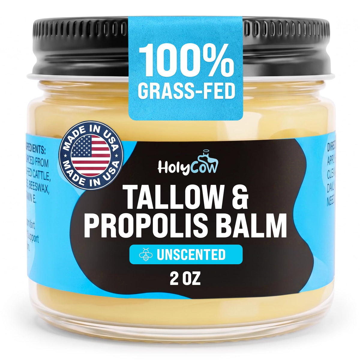 HolyCow Grass Fed Beef Tallow For Skin with Jojoba Oil, 2 Ounce - Unscented