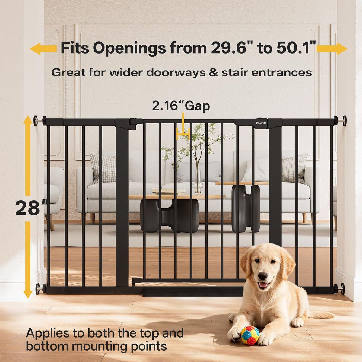 InnoTruth 27-36.6 in Wide Baby Gate for Stairs and Doorways, Black