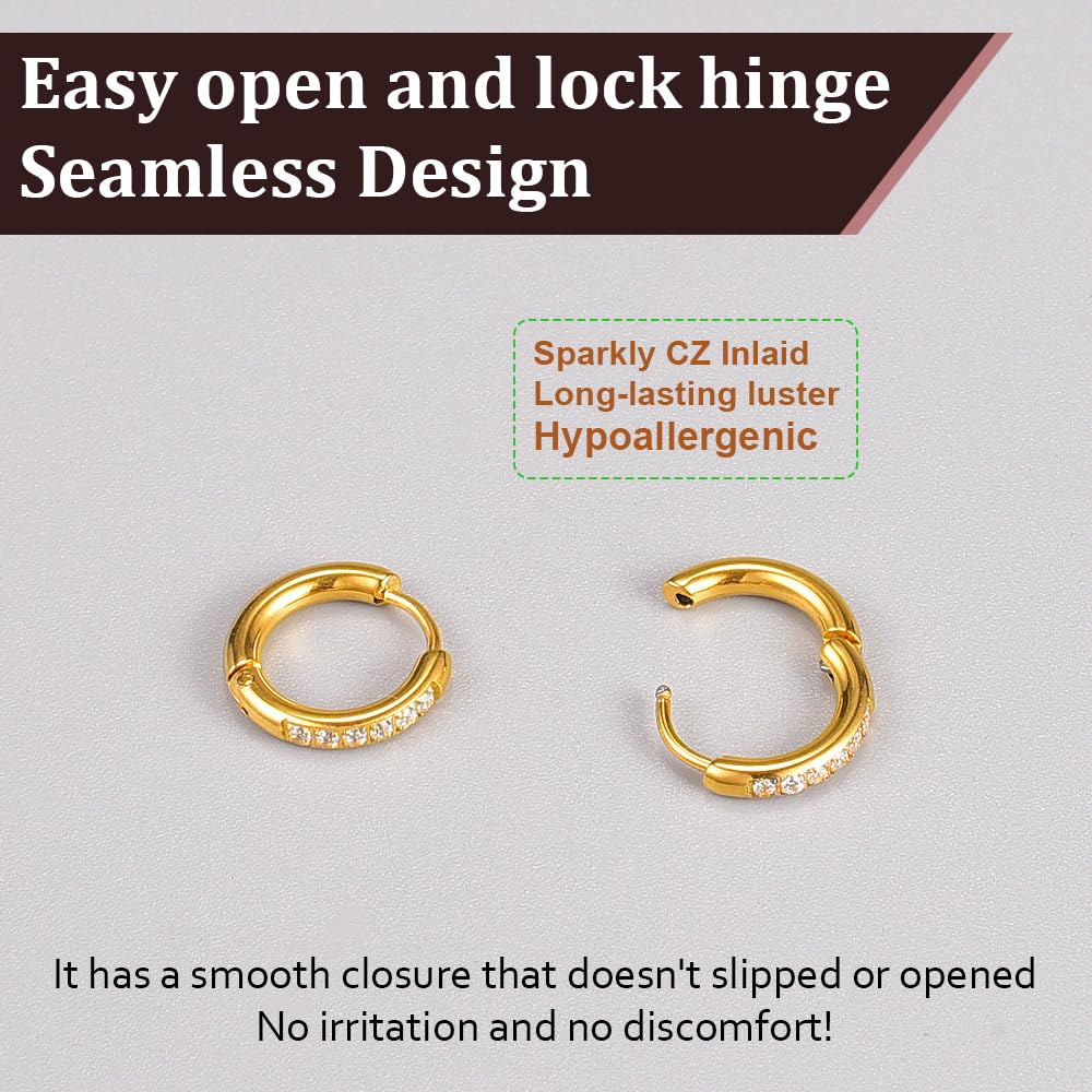 CZ Huggie Hoop Earrings, Stainless Steel Small Hoop Earrings