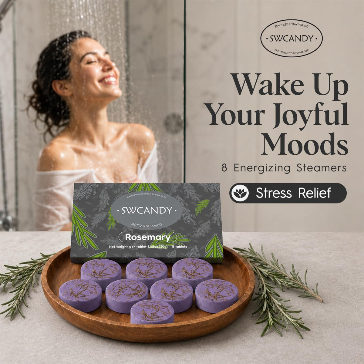 SWCANDY Sandalwood Shower Steamers 8 Pack, Home Spa Self Care