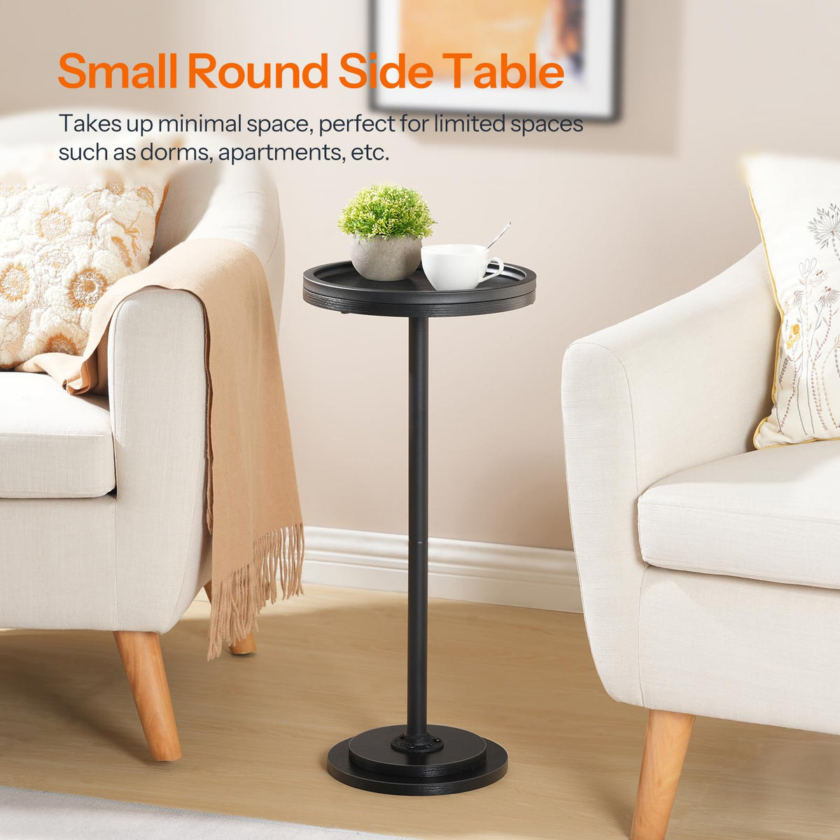 HOOBRO Small Round Side Table, Drink Table, Coffee Martini Table with Pedestal Accent for Small Spaces in Living Room, Bedroom, Sofa Couch, Rustic Brown BF168BZ01