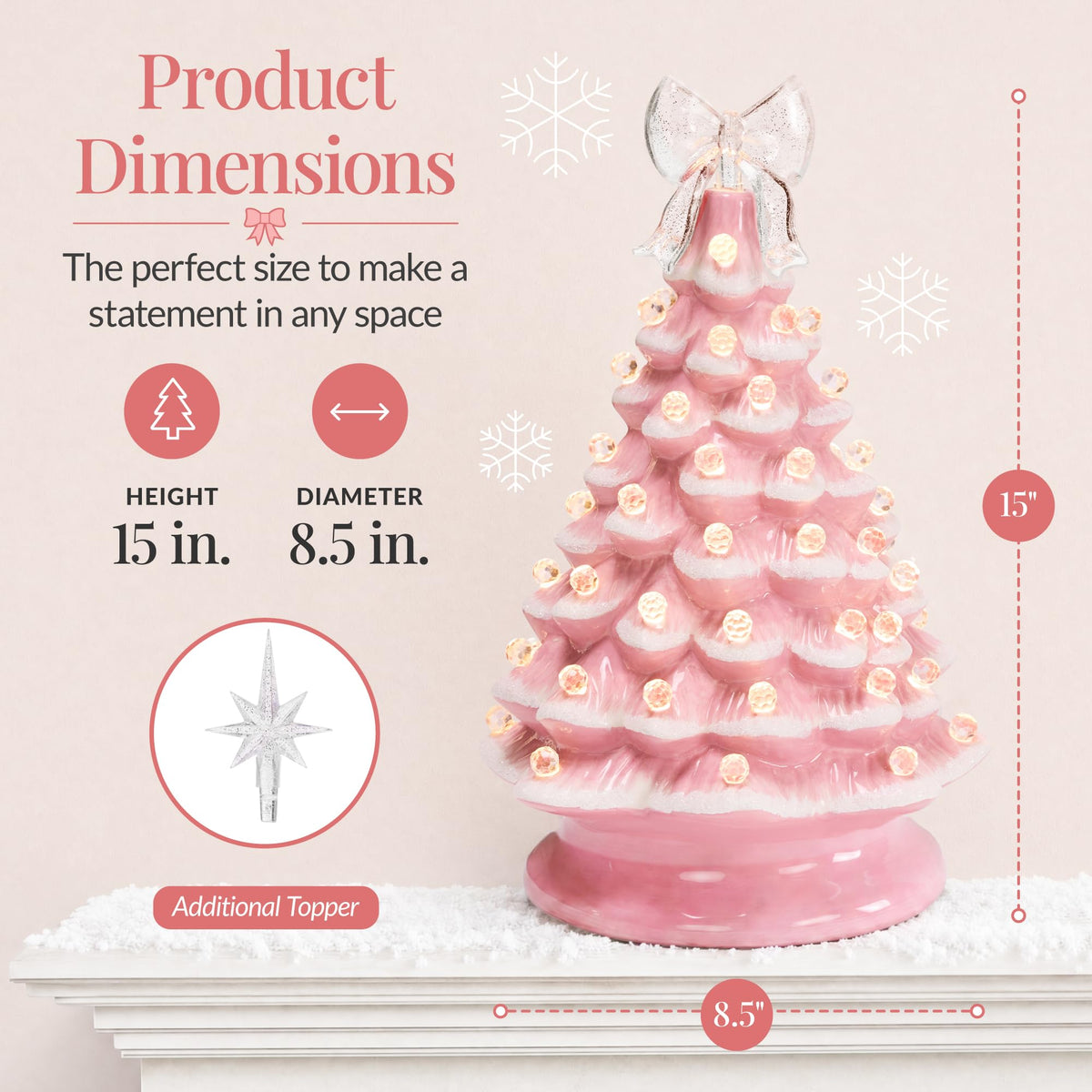 Best Choice Products 15in Ceramic Christmas Tree, Pre-lit Hand-Painted Tabletop Holiday Tree, Star Topper, 64 Lights - Green w/Multicolored Bulbs