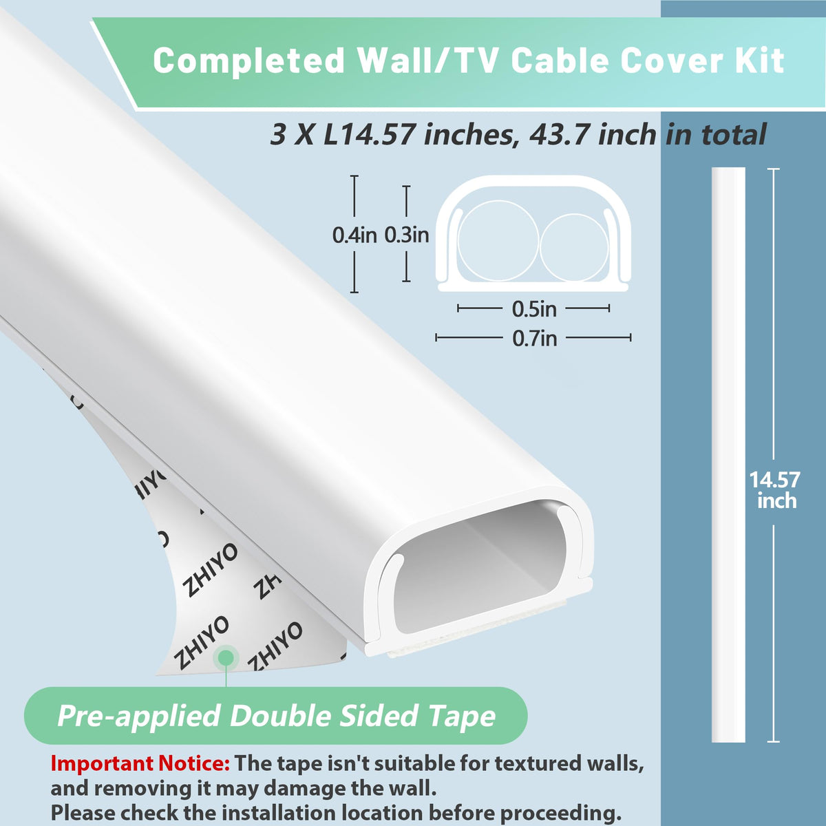 ZhiYo 85" Cord Cover for 1 Wire, Mini White Cord Hider Wall, 0.5"W x 0.3"H