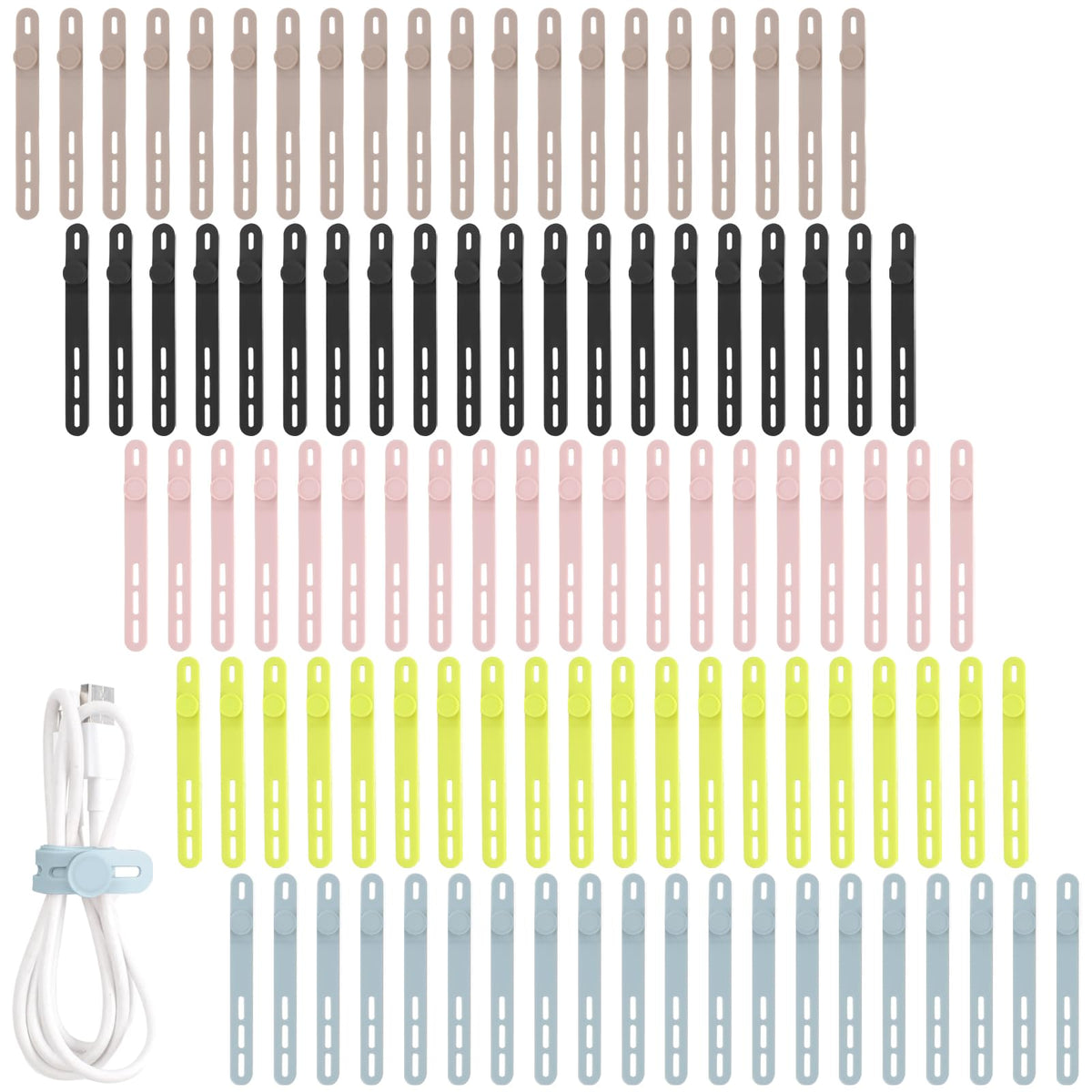 25 Pcs Silicone Cable Ties, Cable Ties Reusable, High Elasticity Cord Wraps for Electrical Cords, Cord Organizer for Earphone, Phone Charger(White)