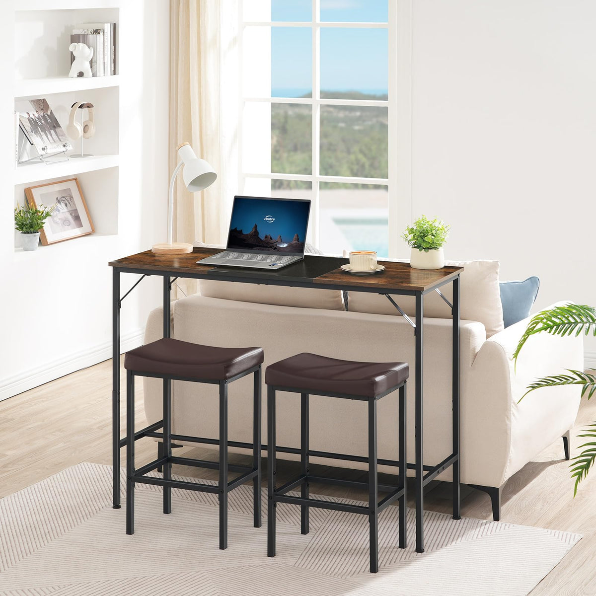 HOOBRO Bar Stools, Set of 2 Bar Chairs, Counter Height Stools, Saddle Barstools with Curved Surface, 24.8 Inches, 2.4" Thick Upholstery, for Kitchen, Dining Room, Cafe Black BB10BY01