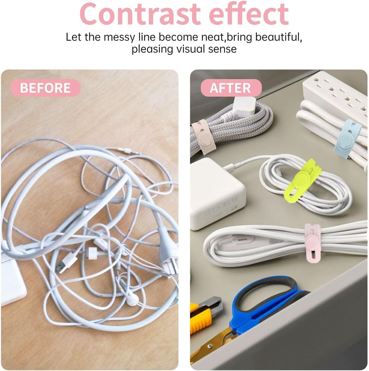 25 Pcs Silicone Cable Ties, Cable Ties Reusable, High Elasticity Cord Wraps for Electrical Cords, Cord Organizer for Earphone, Phone Charger(White)