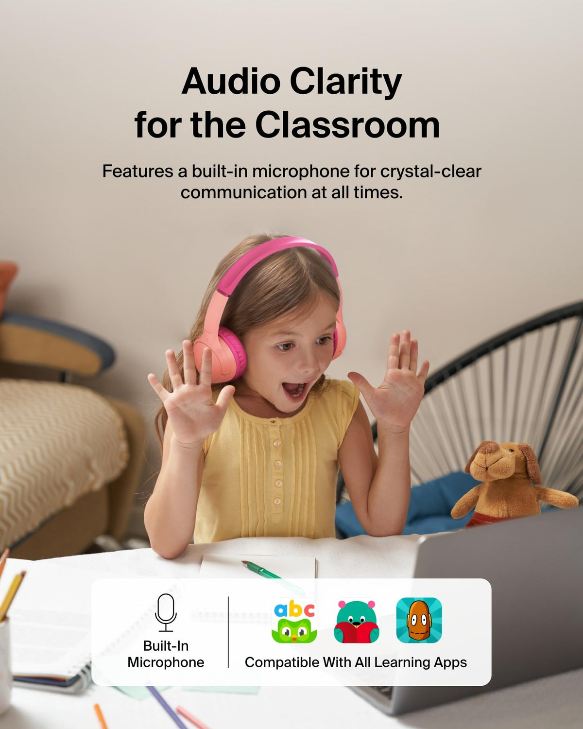 Belkin SoundForm Mini Kids Headphones, Wireless&Wired, 30H Playime, School