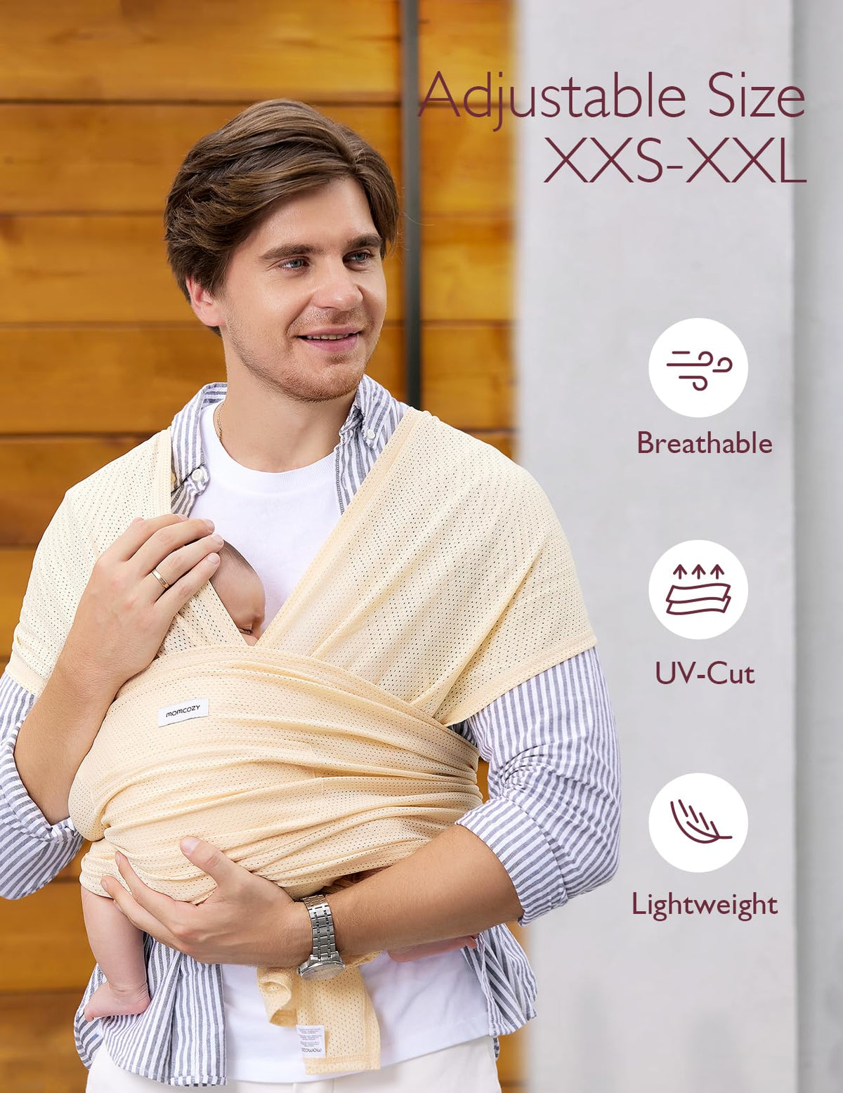 Momcozy Baby Wrap Carrier, Easy-On 2-Piece Design, Newborn to 33 lb