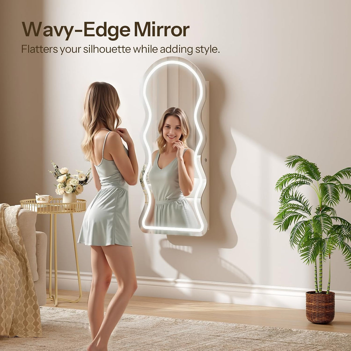 HOOBRO LED Mirror Jewelry Cabinet, Wall/Door Mounted Jewelry Organizer