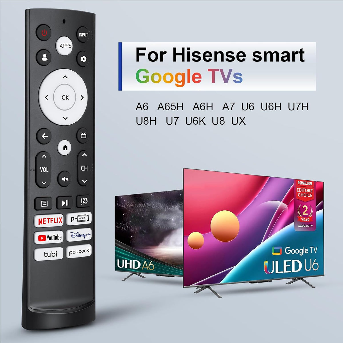 Replacement Remote Control for Hisense Smart Google TV,for Hisense UHD 4K ULED Google TVs