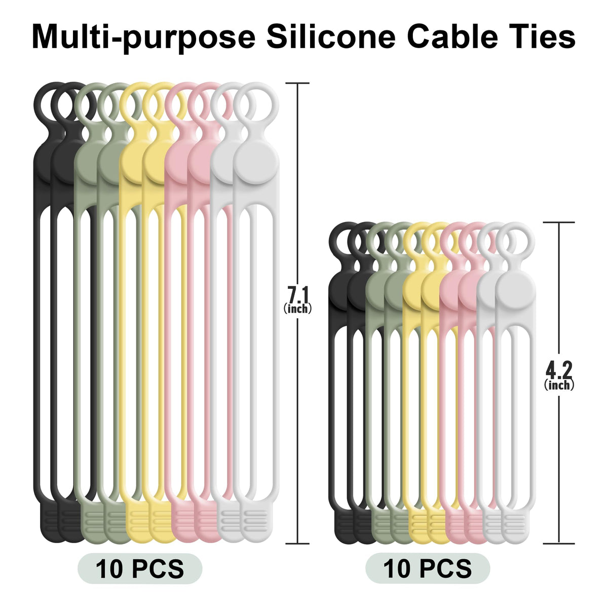 Silicone Cable Ties, Cord Organizer Cable Management,2Sizes-Grey