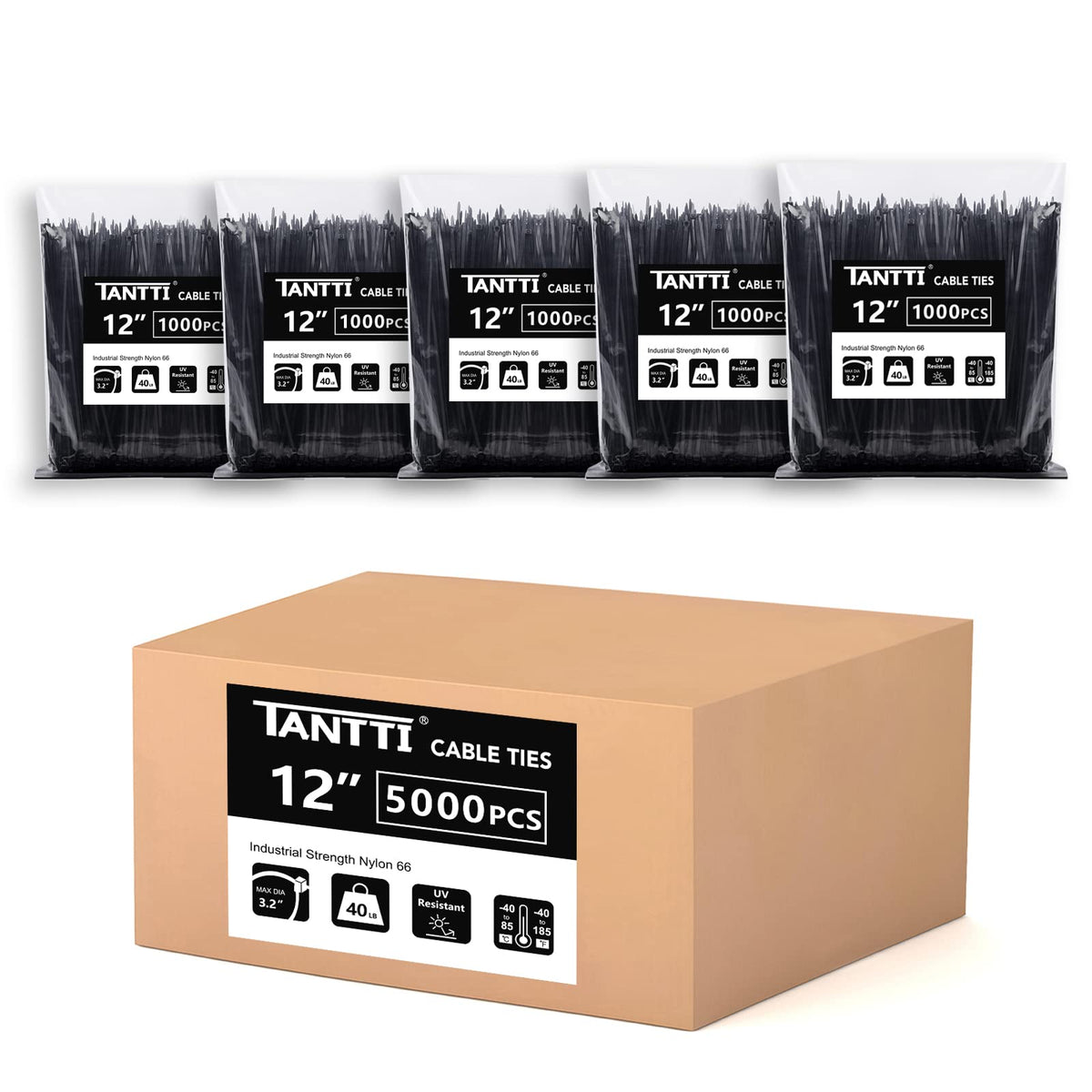 Zip Ties 4 inch (200 Pack), Small Zip Ties with 18 lb Tensile Strength, Black, by Tantti Supply