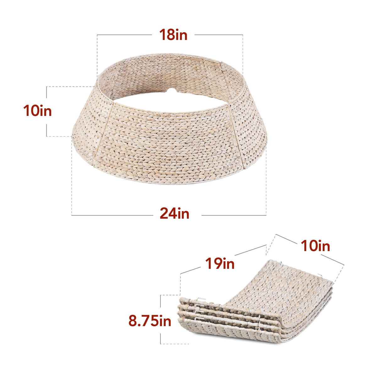Best Choice Products 36in Christmas Tree Collar, Woven Hyacinth 3-Piece Holiday Rattan Tree Skirt Accessory for Home w/Cord Cut-Out - Chestnut