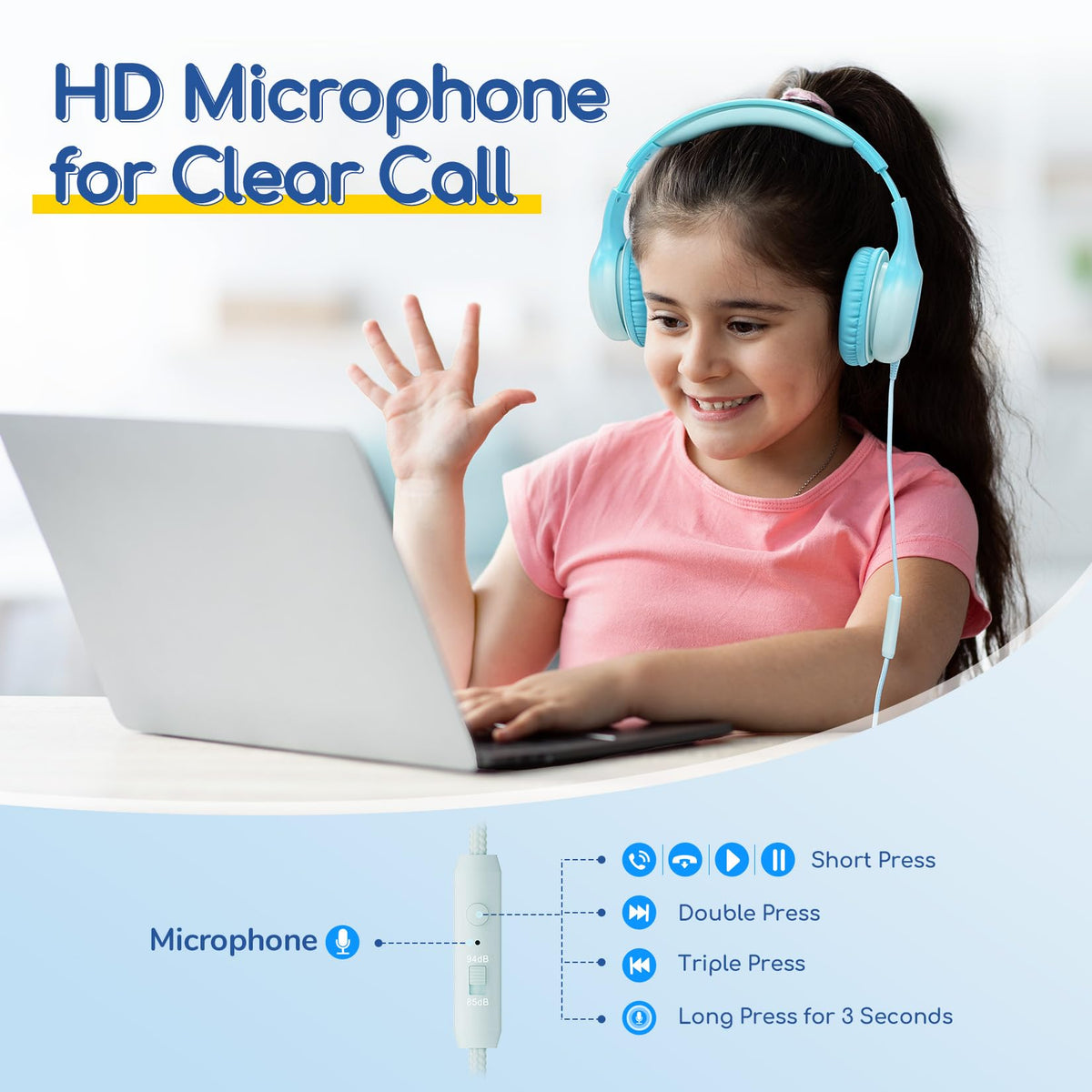 EarFun K1 Kids Headphones Wired with Mic, Volume Limit Headphones for Kids
