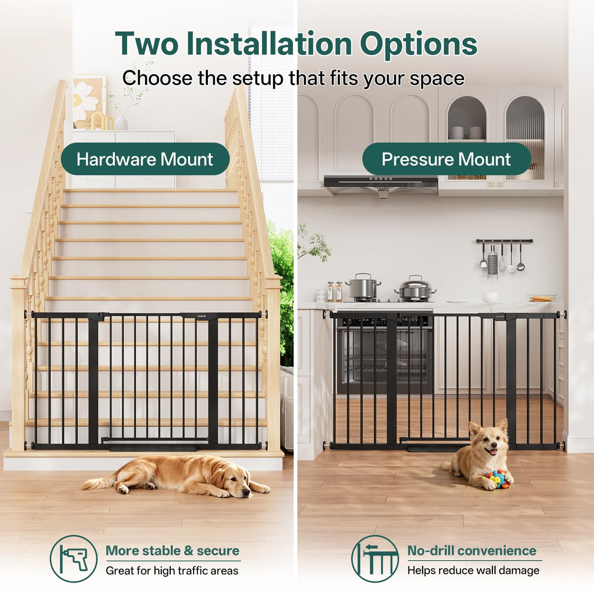 InnoTruth 27-36.6 in Wide Baby Gate for Stairs and Doorways, Black