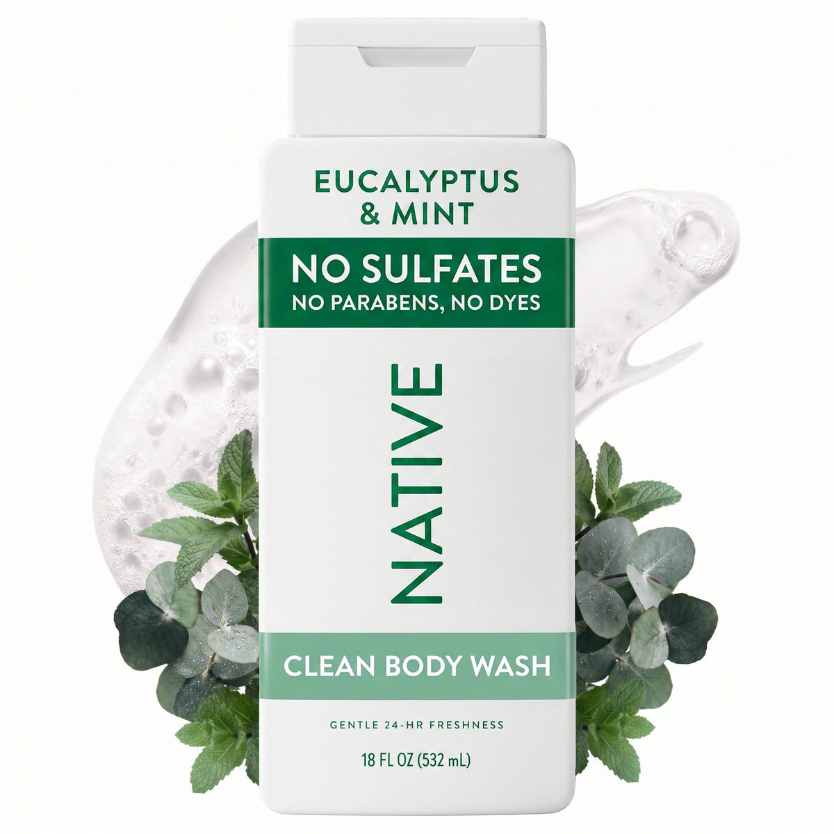 Native Clean Body Wash for Women & Men, Powder & Cotton Scent, 18 fl oz