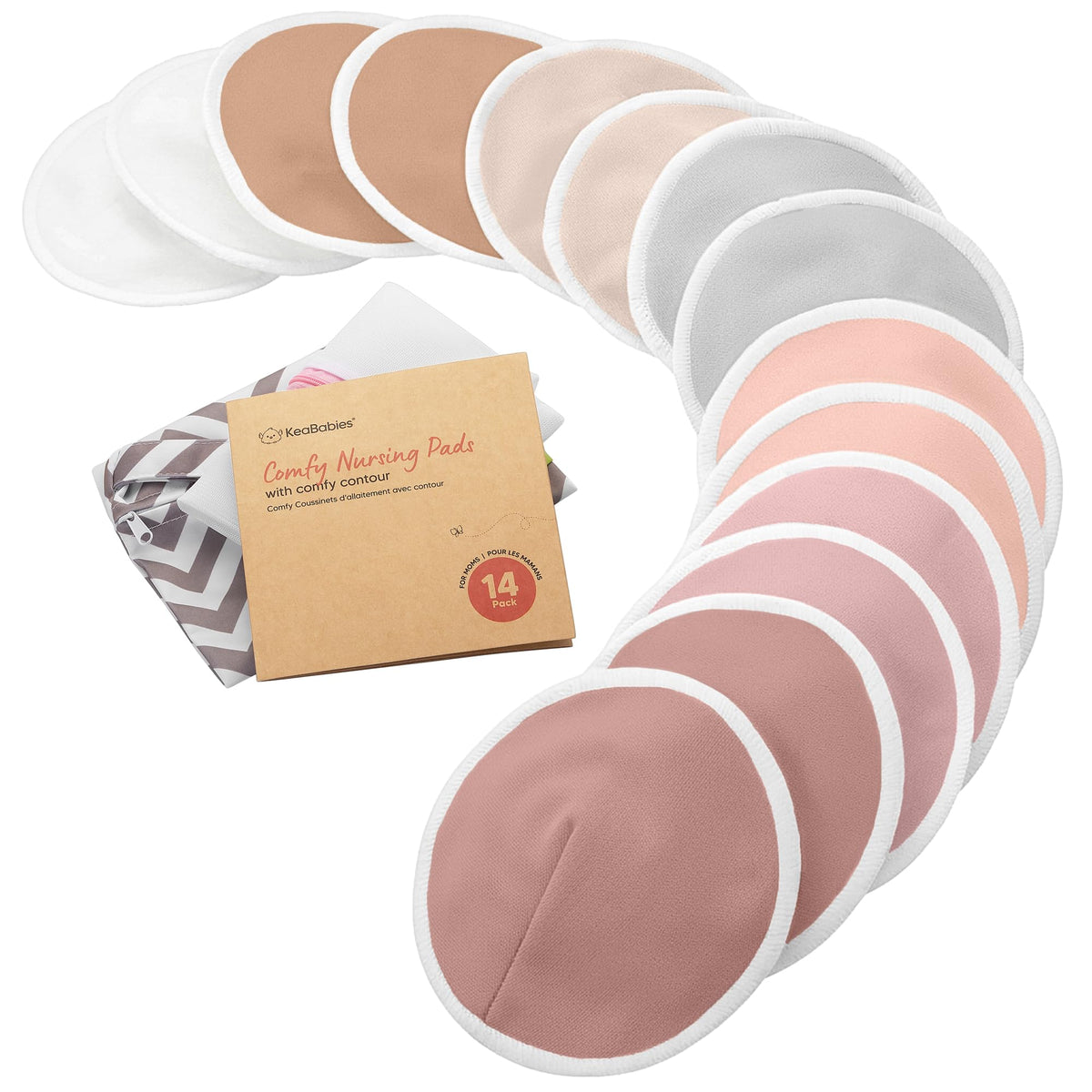 Organic Nursing Pads, 14 Washable Breast Pads,Wash Bag (Neutrals, XL 5.6")