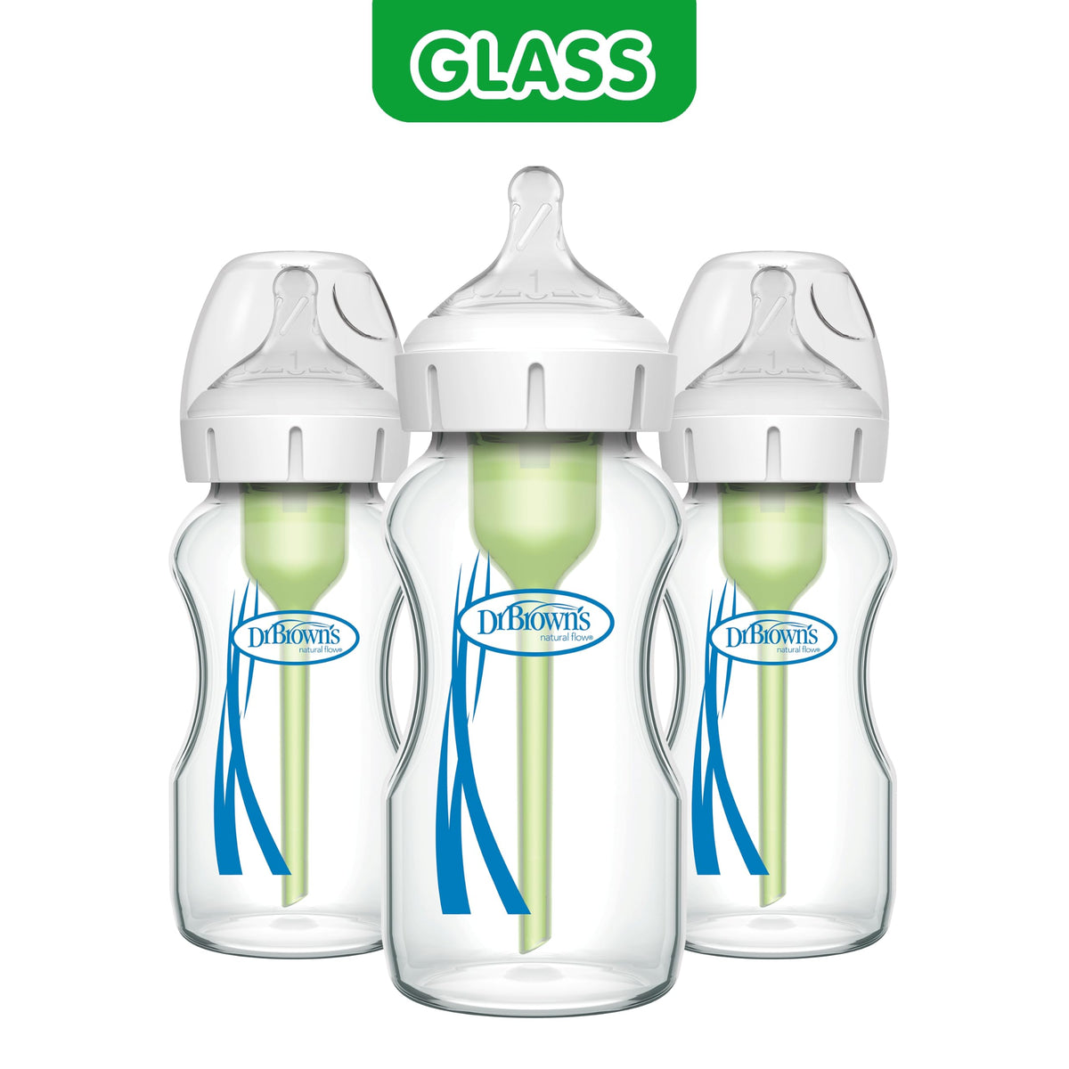 Dr. Brown's Anti-Colic Options+ Wide-Neck Glass Baby Bottle, 5 oz, 1-Pack