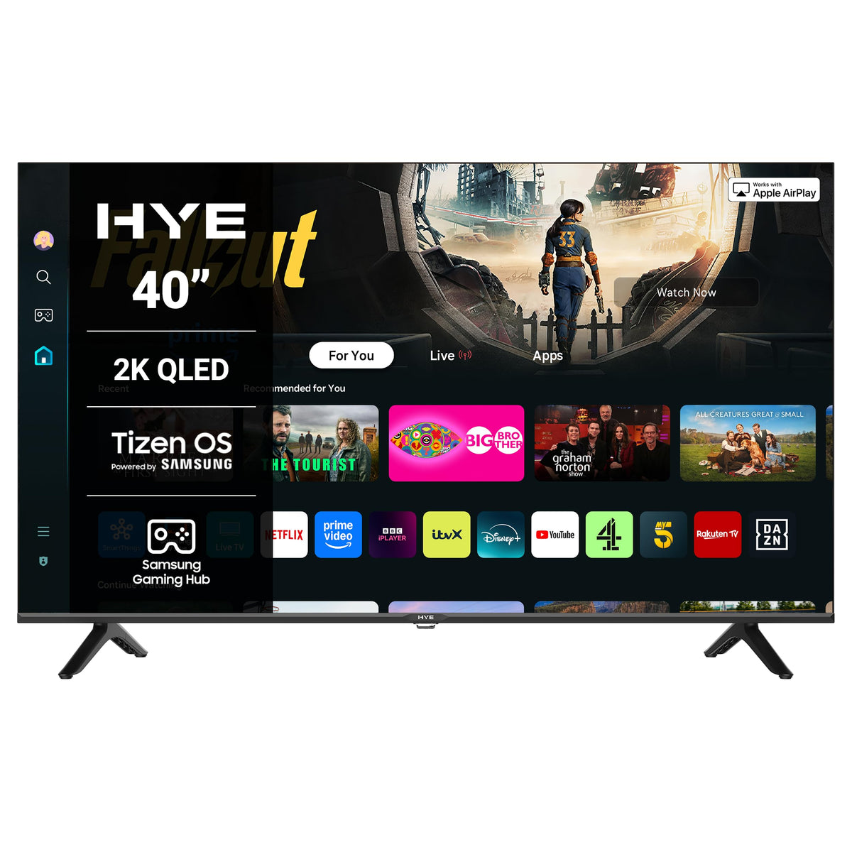 HYE 43" LED Smart TV - 4K Ultra HD, Samsung Tizen OS & Gaming Hub, Black