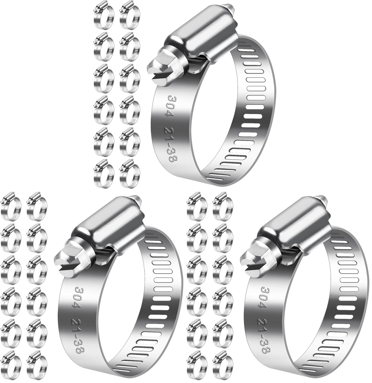 Bolatus Hose Clips 6-51 mm, 22 Pcs Hose Clamp Stainless Steel 304