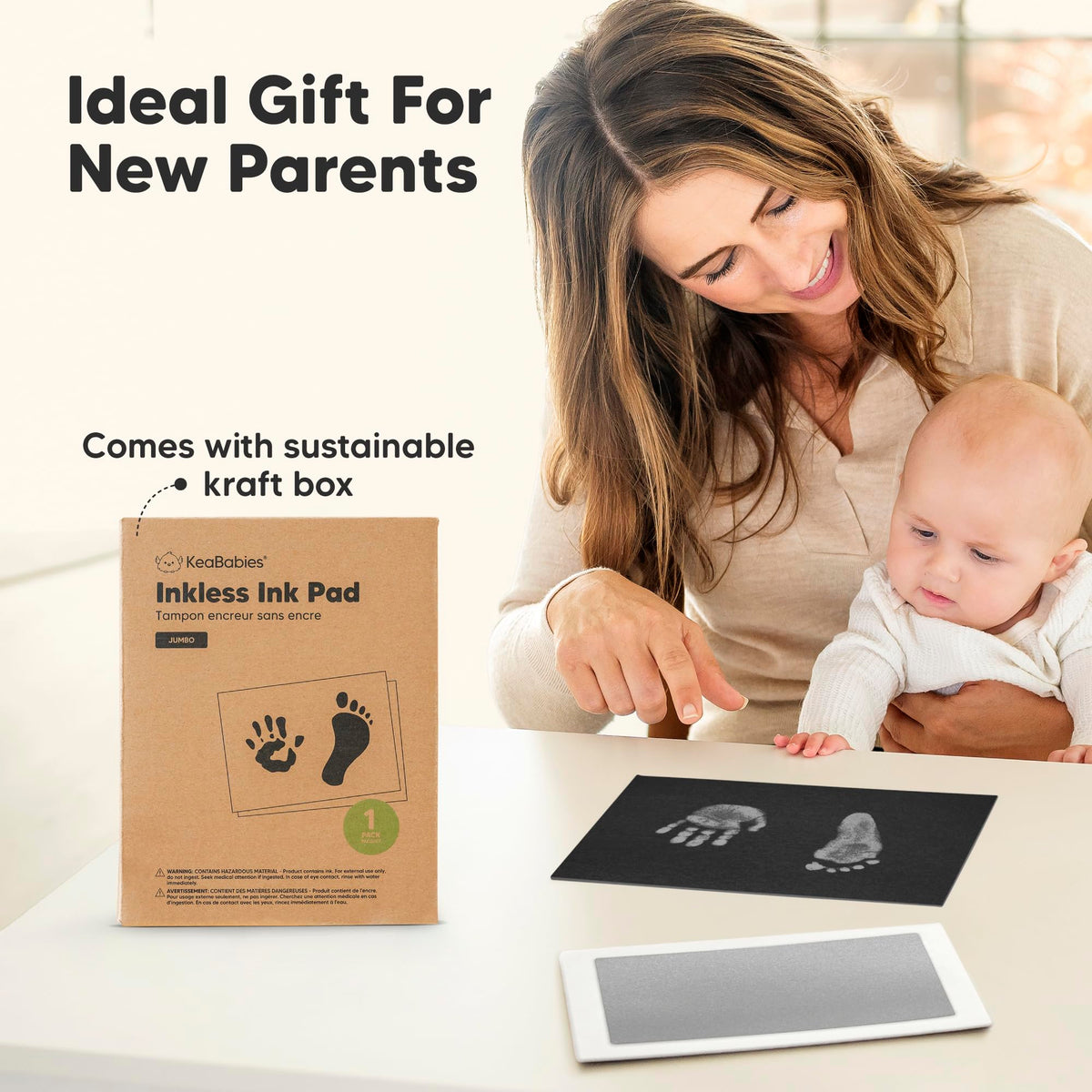 4pk Inkless Baby Hand and Footprint Kit, Mess Free Ink Pads (Jet Black, R)