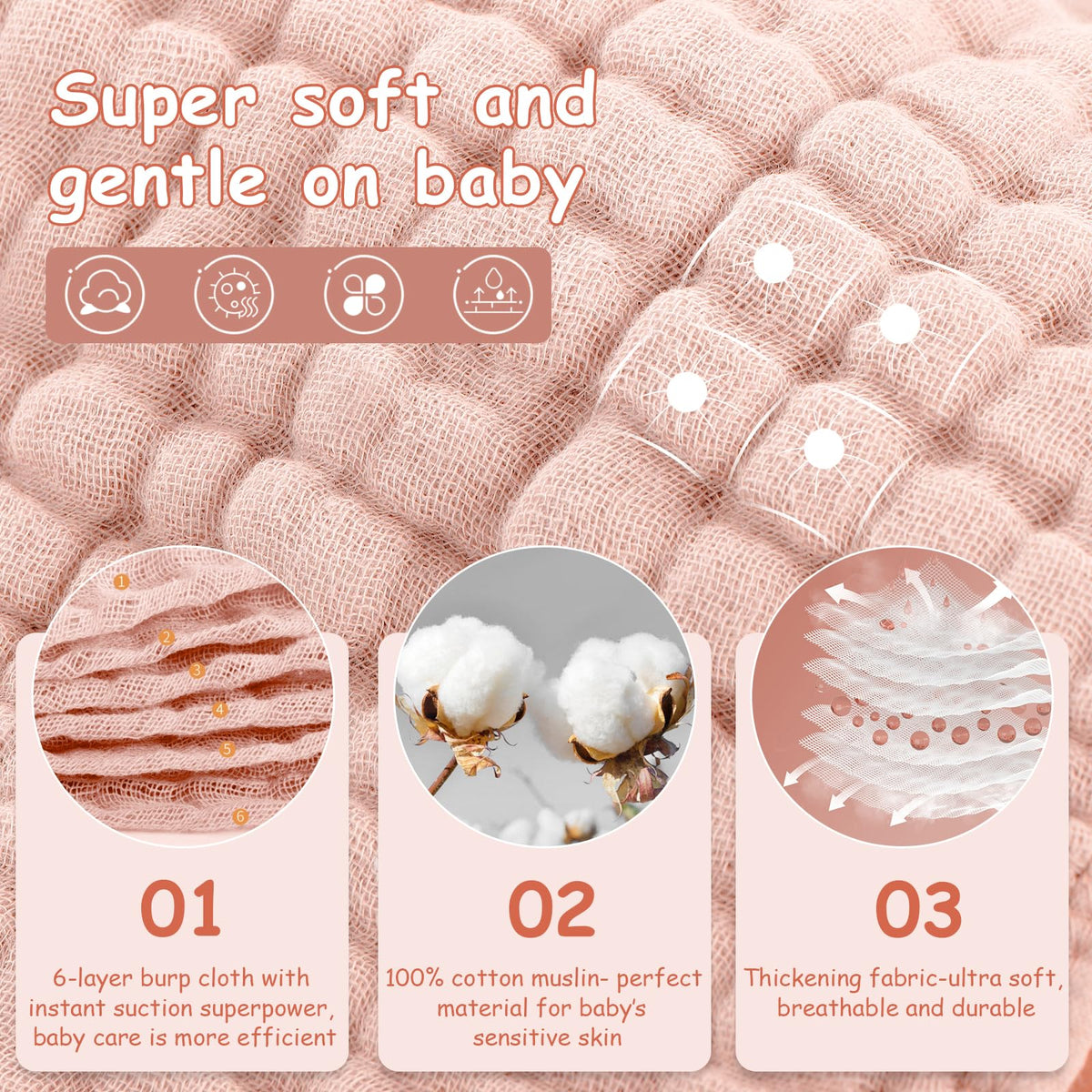 Looxii Muslin Baby Burp Cloths, Absorbent Brup Rags 6 Pack Set for Baby