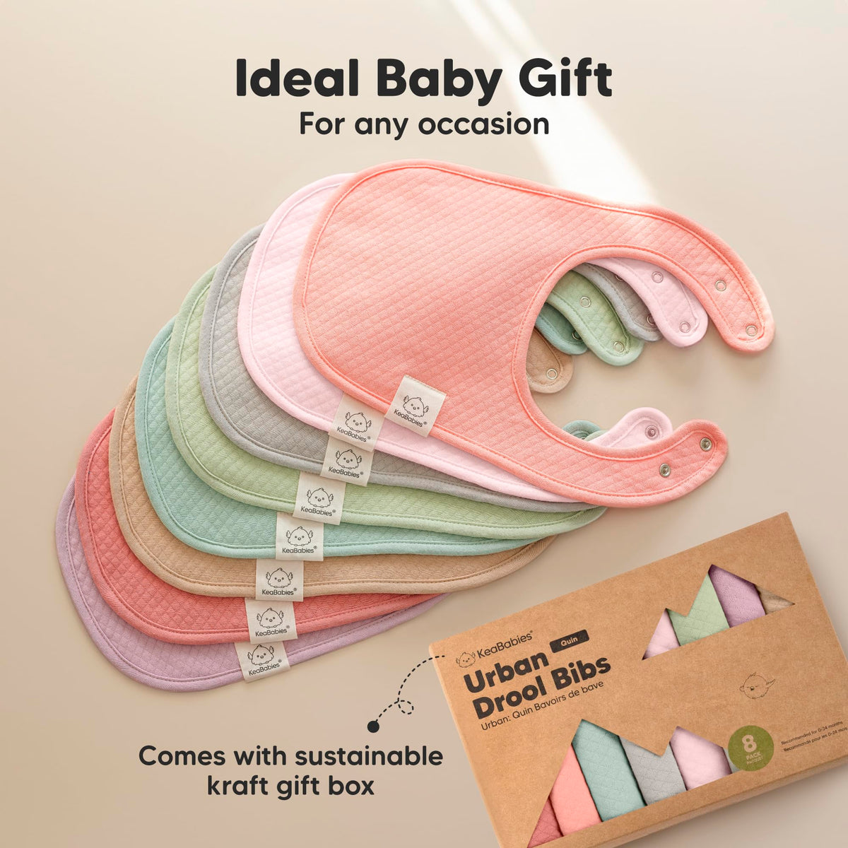 KeaBabies 8-Pack Organic Baby Bibs for Drooling and Teething (Sweet Charm)