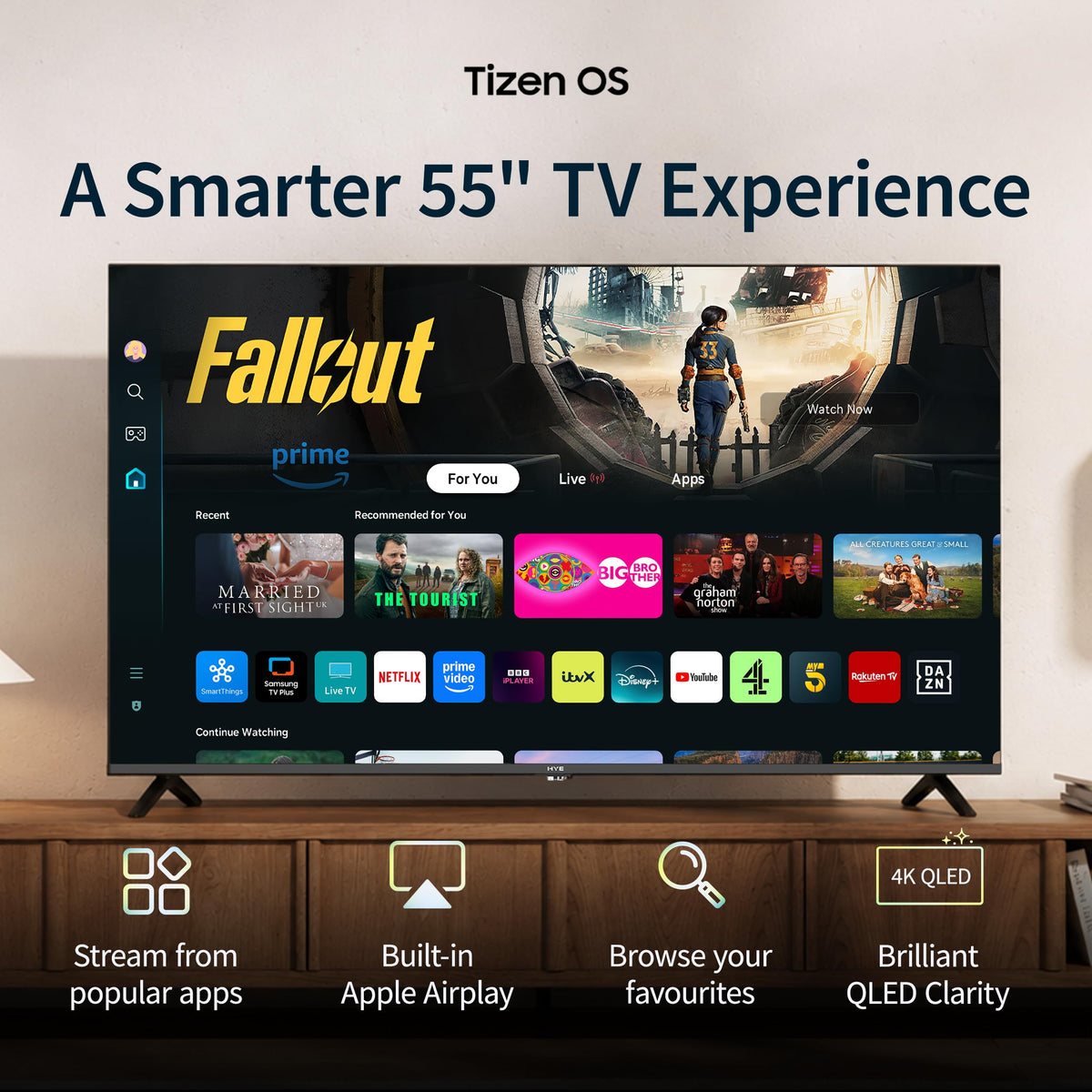 HYE 43" LED Smart TV - 4K Ultra HD, Samsung Tizen OS & Gaming Hub, Black