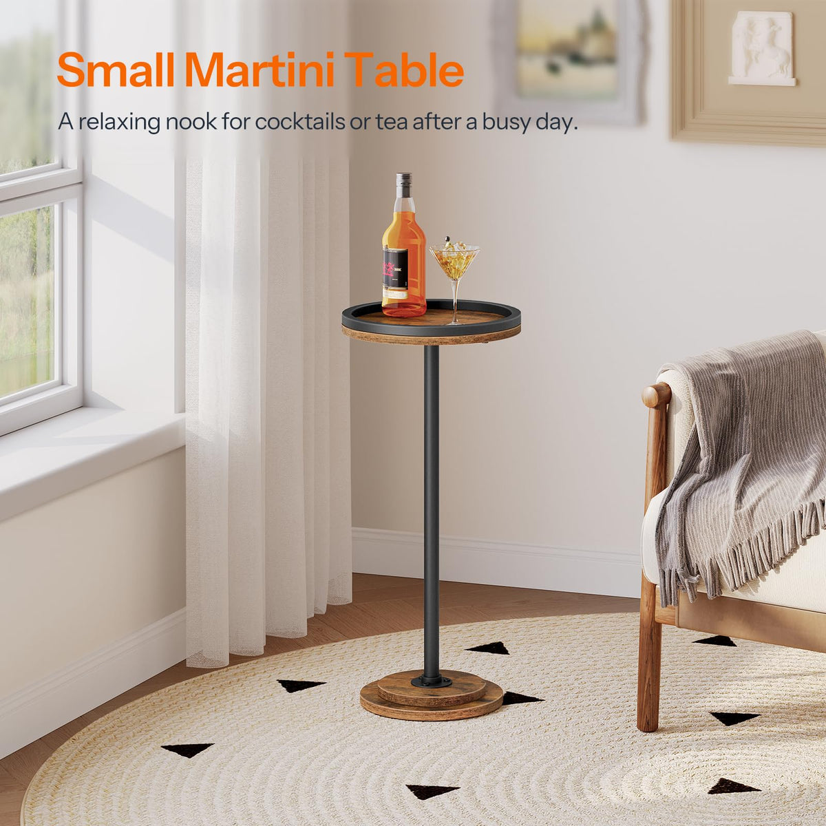 HOOBRO Small Round Side Table, Drink Table, Coffee Martini Table with Pedestal Accent for Small Spaces in Living Room, Bedroom, Sofa Couch, Rustic Brown BF168BZ01