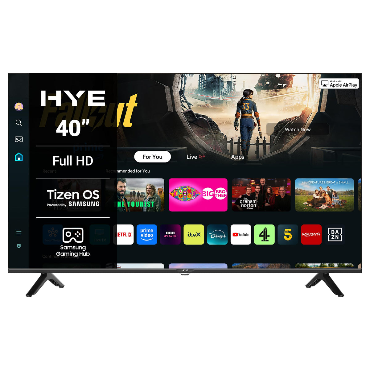HYE 43" LED Smart TV - 4K Ultra HD, Samsung Tizen OS & Gaming Hub, Black