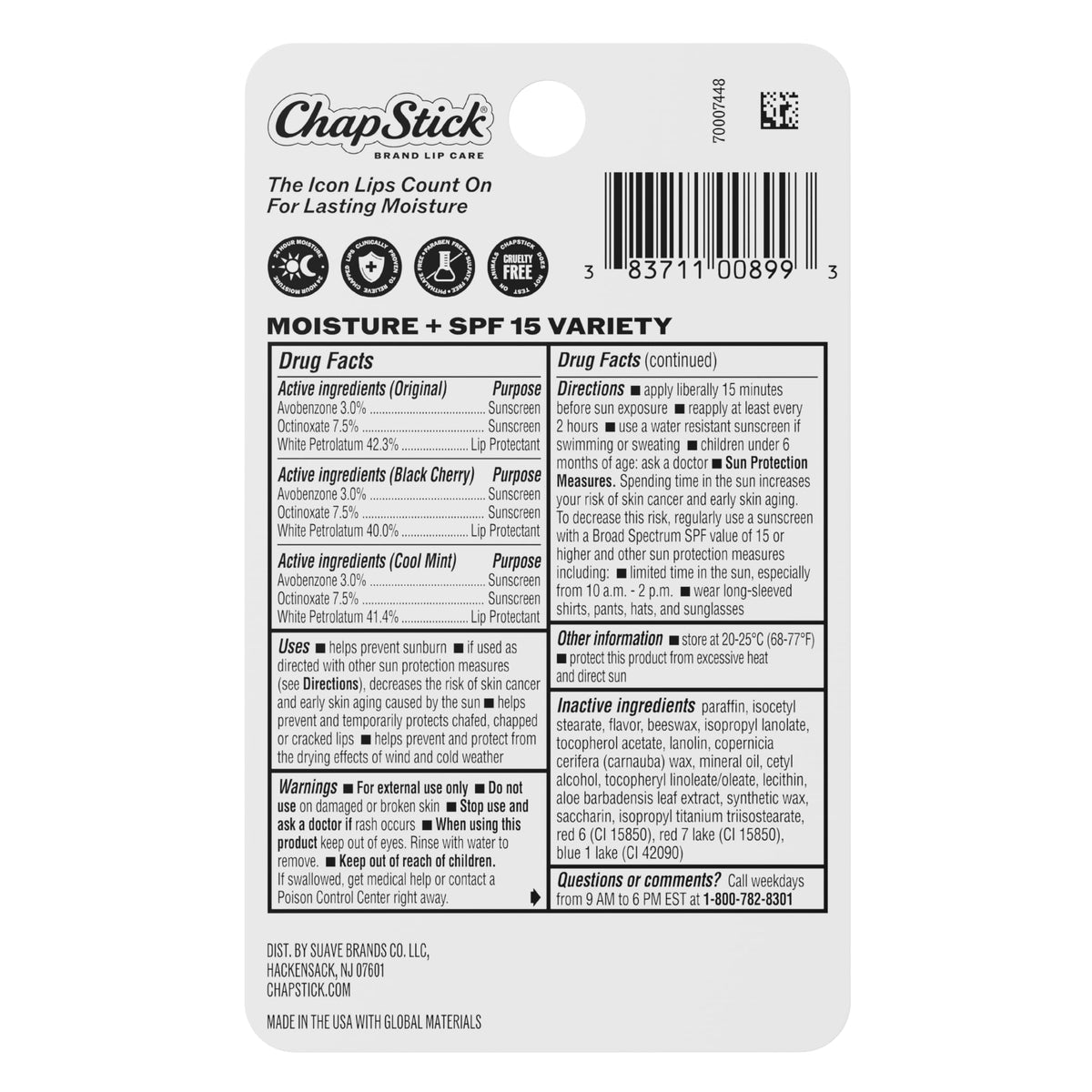ChapStick Moisturizer Original Lip Balm Tubes, SPF 15 and Skin Protectant - 0.15 Oz (Pack of 3)