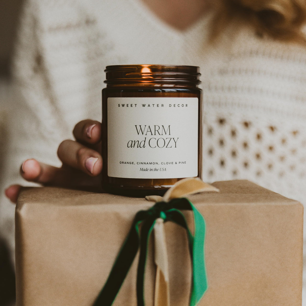 Sweet Water Decor Fraser Fir Candle, 9oz Amber Glass Jar, Winter Scent