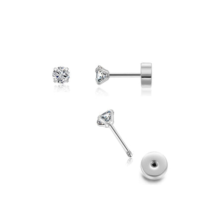 Renkovte Dainty Flat Back Screw Back CZ Stud Earrings | Hypoallergenic 316L Stainless Steel | 5A CZ Sparkle | Secure Screw-On Design | Perfect for Cartilage & Sensitive Ears (Silver Color)