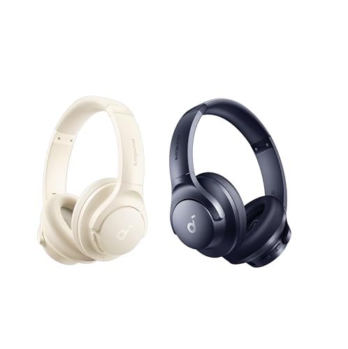 Soundcore by Anker Q20i Hybrid Active Noise Cancelling Headphones, Wireless Over-Ear Bluetooth, 40H Long ANC Playtime（White & Blue）