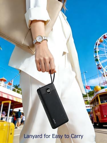 VRURC Portable Charger, Built in 4 Cables & Lanyard Power Bank 10000mAh