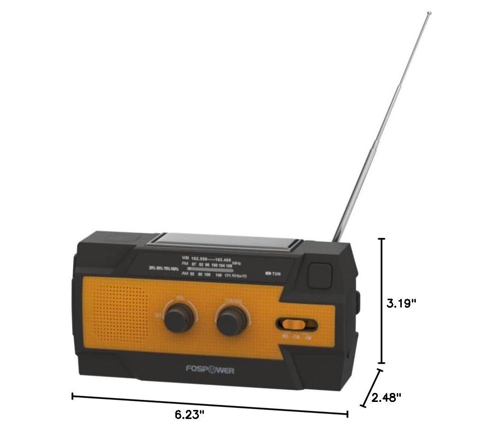 FosPower NOAA Emergency Weather Radio D8 37000mWh Portable Power Bank, AM/FM, USB/Solar/Hand Crank Charging, SOS Alarm & Flashlight for Indoor/Outdoor Emergency - Orange